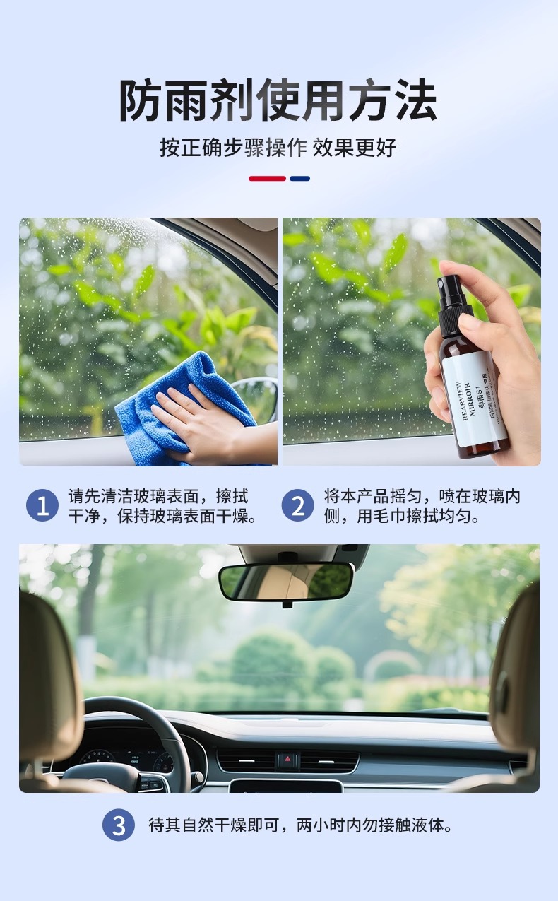 Rainproof spray for car windows, designed for S1 rearview mirrors, effectively prevents rain and fog, ensuring clear visibility on rainy days