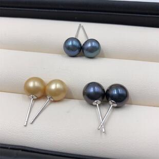 Freshwater Pearl Optimized Gold Black Peacock Green Pearl Earrings 6-11mm Basic Round s925 Sterling Silver Earrings