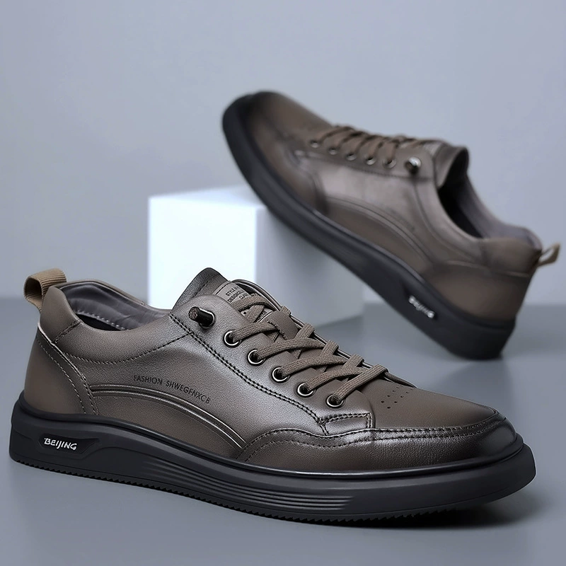 Мужские Модные Повседневные кроссовки в Корейском стиле из натуральной кожи, мужские кроссовки с верхним слоем из воловьей кожи, Универсальная кожаная обувь на плоской подошве