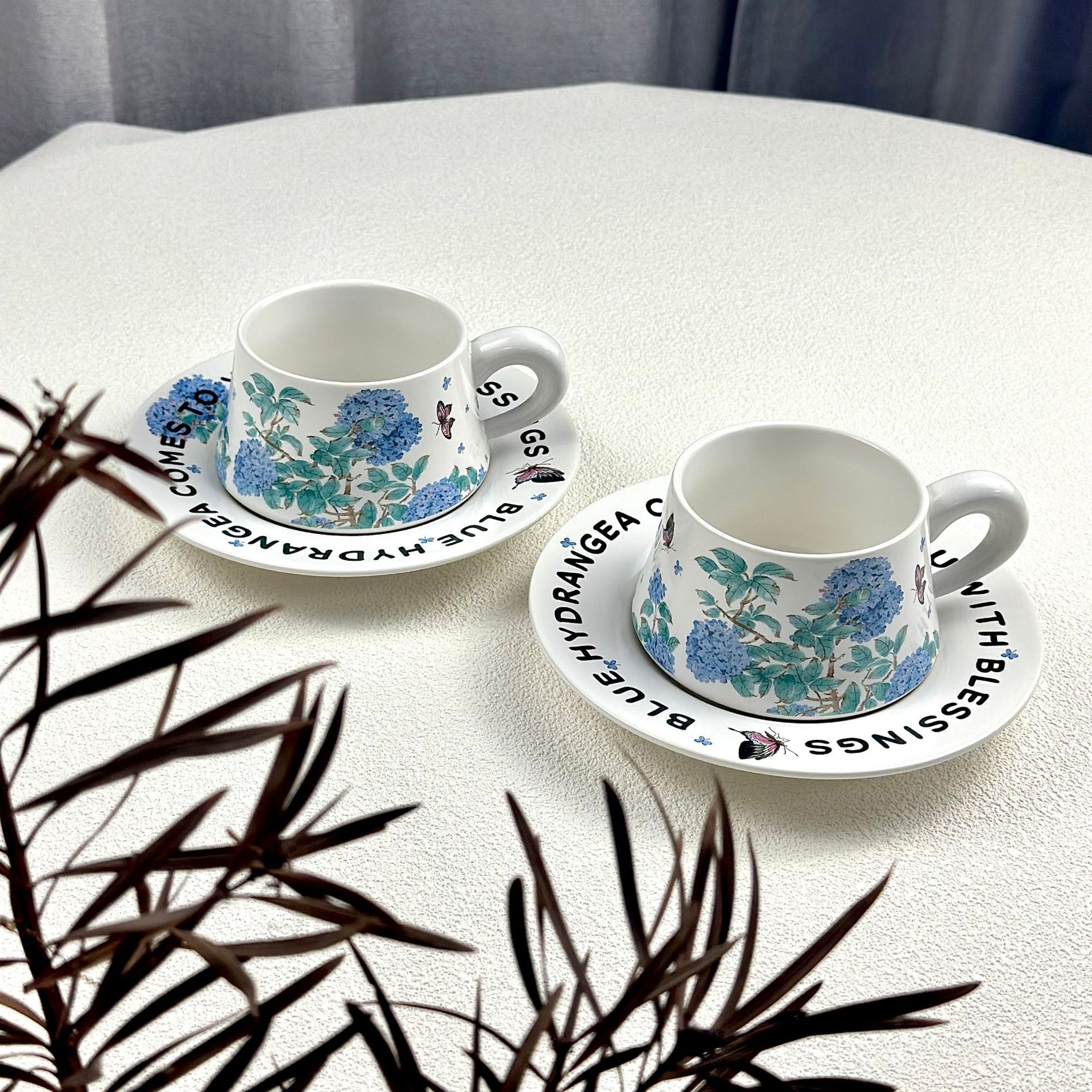 Tazas de hortenida de verano sin fin, tazas de café, platos de regalo de mano francesa, diseñador de flores retro, tazas de marca originales