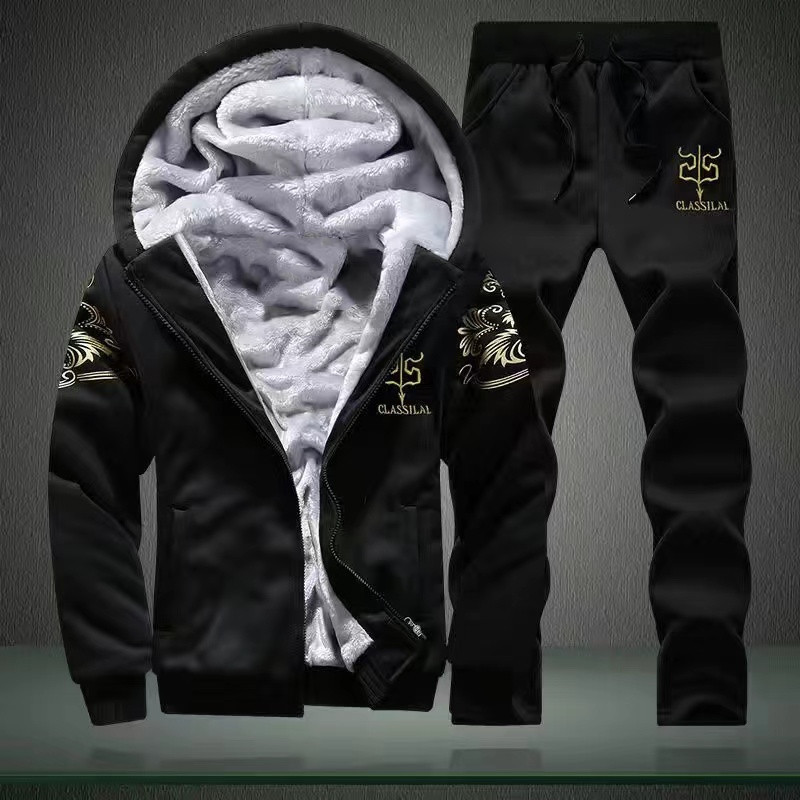 Y7 fleece-lined Foreign Trade Winter Two-piece Set fleece-lined Thickened Men's Suit suit Men's New Fashion Handsome Casual Sports Y7 fleece-lined Foreign Trade Winter Two-piece Set fleece-lined Thickened Men's Suit suit Men's New Fashion Handsome Casual Sports