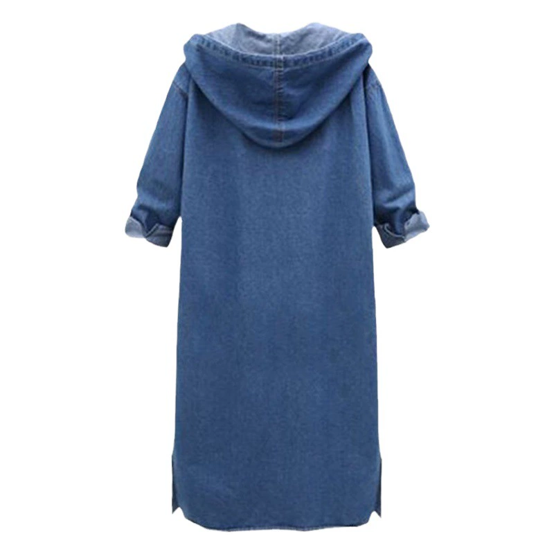 Трансграничные поставки Европейская станция осень-зима джинсовое пальто с капюшоном с длинным рукавом джинсовая рубашка однобортная длинная джинсовая ветровка женская