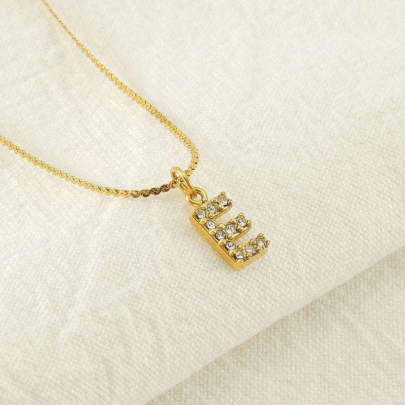 Transfronterizo europeo y americano estilo de moda todo fósforo de acero inoxidable carta Collar chapado en oro diamante incrustado estilo simple tira de cadena delgada s para las mujeres