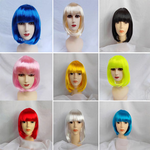 Supply cross-border Carnival Qi bangs student Hair Festival colorful BoBo head Halloween short student hair wig headdress