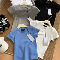Alo25春夏新作丸首半袖tシャツ女性の修身がやせています。