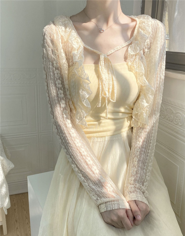 Short Lace Cardigan Jacket 2023 New Style Age-reducing Clothing Women's Shawl Summer Top with Skirt Short Lace Cardigan Jacket 2023 New Style Age-reducing Clothing Women's Shawl Summer Top with Skirt