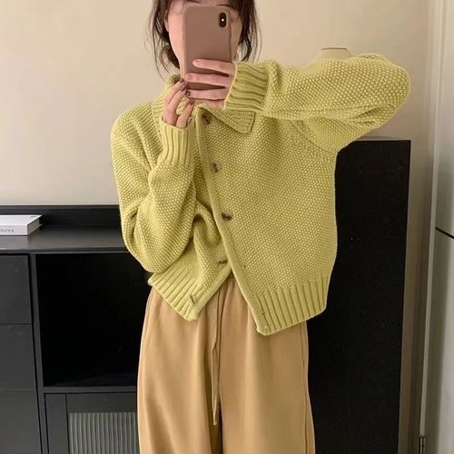 Fall/Winter Korean-style Polo-Neck Sweater Coat for Women: Effortless Lazy-Style, Chic, Versatile, and Trendy Knitted Cardigan