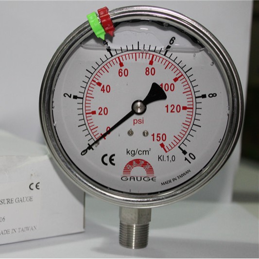全新台湾华记10KG不锈钢充油 径向压力表 3/8NPT表面100MM