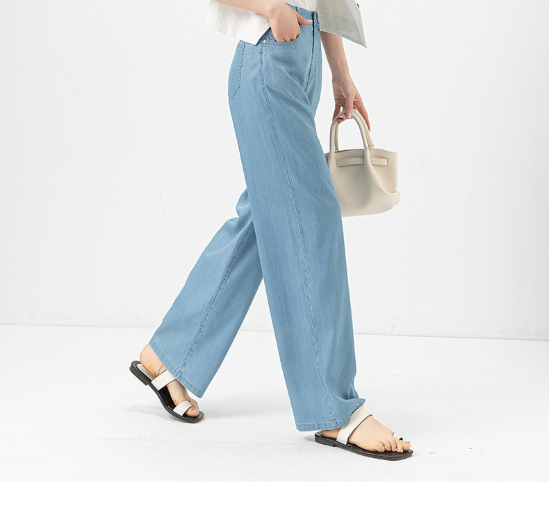 Quần jean nữ ống rộng dáng suông chất Tencel mỏng nhẹ mùa hè — Xanh nhạt chín điểm (85208-1) chi tiết 32