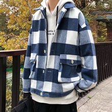 秋冬短款格子毛呢外套男潮牌百搭夹克韩版潮流宽松帅气大口袋大衣