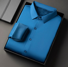 冬季男士加绒加厚衬衫无痕衬衫纯色免烫高弹濮院男装批发跨境