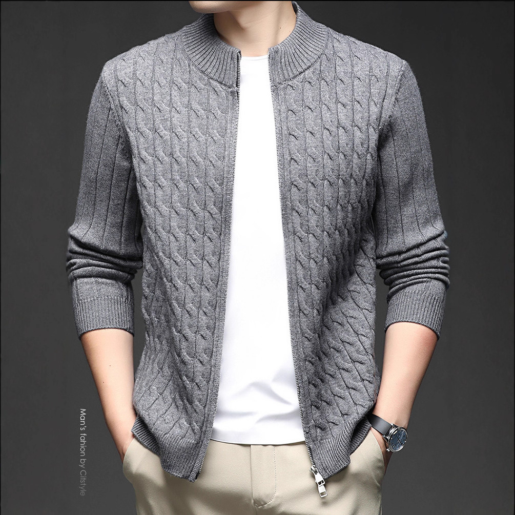 2025 chaqueta con cremallera para hombres Baidu cuello engrosado cardigan torcido otoño y invierno nuevo suéter de moda casual de hombre