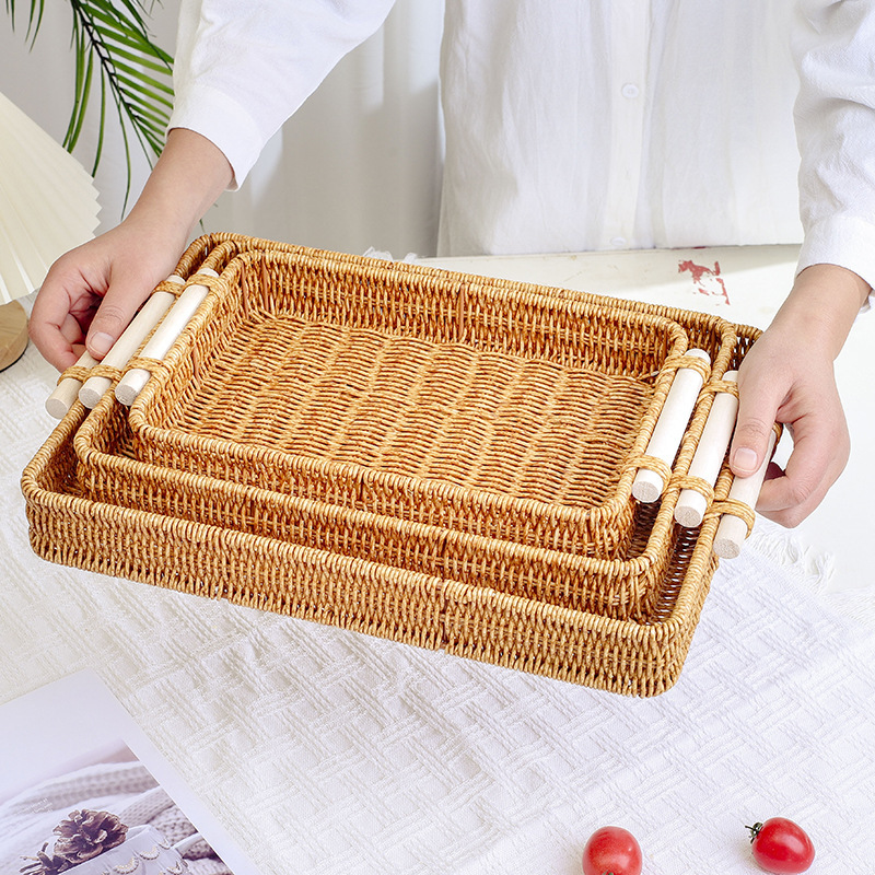 Japanese-style rattan-like tray living room tea tray tea tray restaurant bread snack plate binaural fruit basket steamed bread storage basket