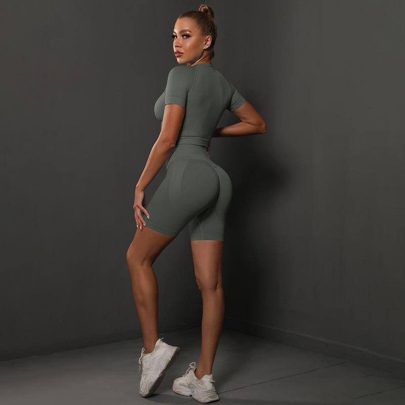 308g Weight Short Sleeve Sleeve Length Nylon, Nylon, Spandex Fabric Type Short Top Length Shorts Suits Pants Type Fitness, Yoga Occasion Round Neck Neckline Solid Color Pattern Sport Style Style Seamless Craft Sport Style Solid Color Nylon Nylon Spandex Round Neck Tracksuit Shorts Suits 48