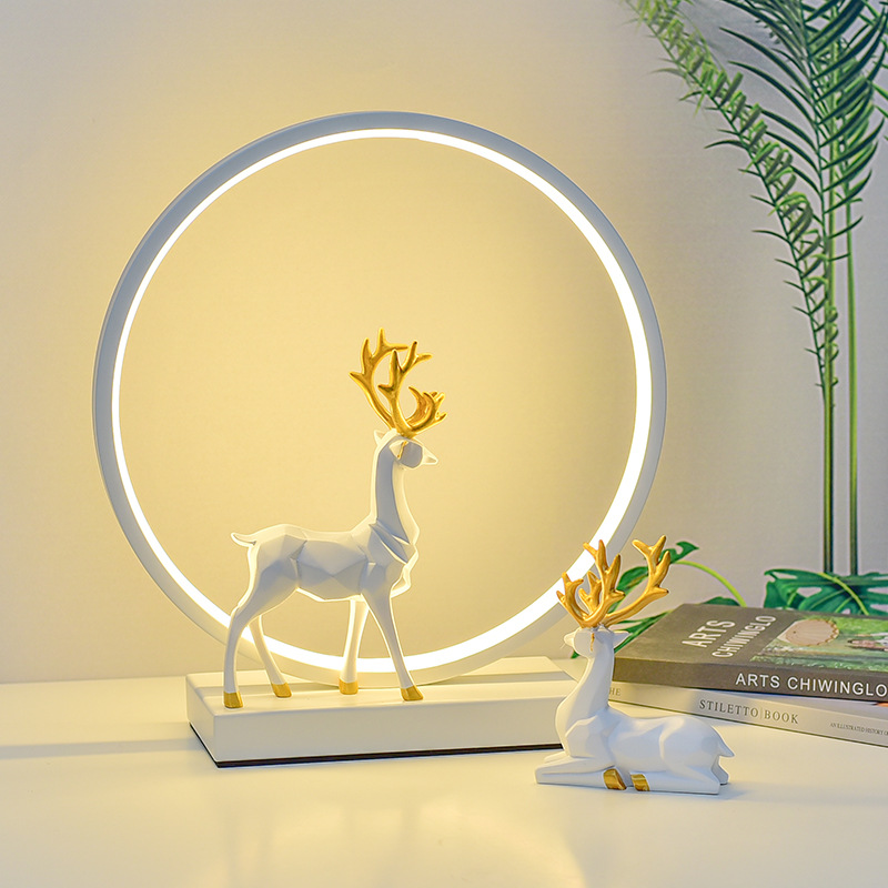 Lámpara de escritorio LED nórdica con luz ambiental, diseño circular, ideal para dormitorio o escritorio