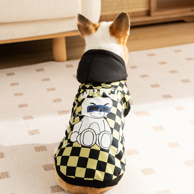 Impresión a cuadros con capuzas de tamaño medio Corgi camisa larga larga espalda guapo otoño invierno delgada mascota ropa de perro lote