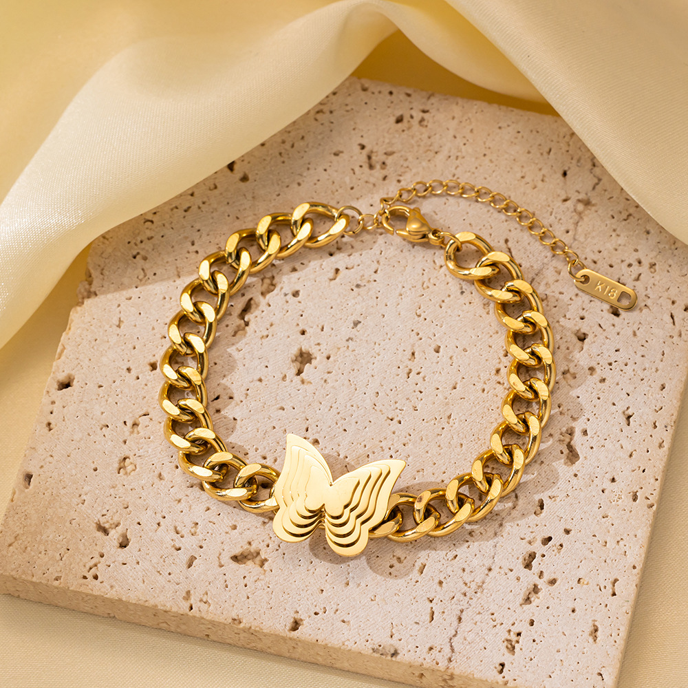 25g Weight 0.03µm-0.05µm Gold Plating Thickness PVD Coated Gold Plating Process 18K Real Gold Plated Plating Material 304 Stainless Steel Pendant Material Zircon Inlay Material Bracelets Classification 304 Stainless Steel Chain Material Cuban Link Chain Curb Chain, box chain, Twisted Rope Chain, snake chain, figaro chain Chain Type 1 Piece Quantity Daily Occasion 304 Stainless Steel Material Eye, Flower, Butterfly Pattern Women's Gender Casual, Simple Style Style Enamel, Inlay Craft Casual Simple Style Eye Flower Butterfly Titanium Steel Zircon Bracelets In Bulk 20