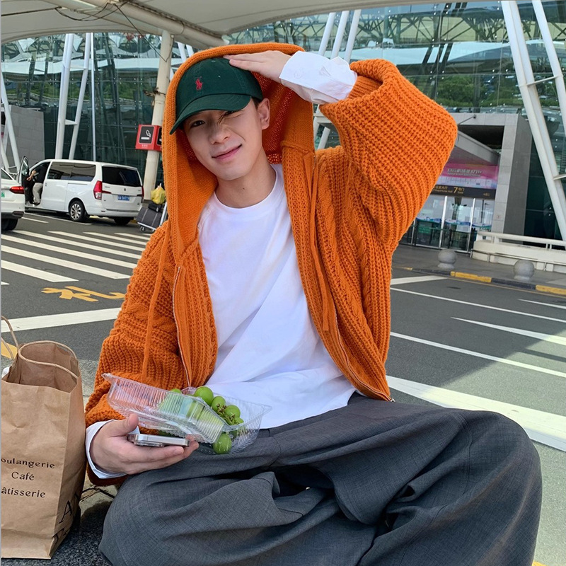 Orange Hooded Cardigan Jacket Knitwear Men's Relaxed and High-End Autumn and Winter Knitwear Foreign Trade Cross-Border Wholesale Orange Hooded Cardigan Jacket Knitwear Men's Relaxed and High-End Autumn and Winter Knitwear Foreign Trade Cross-Border Wholesale