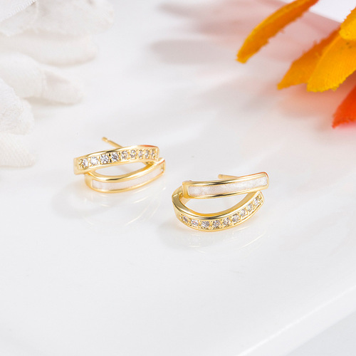 Flash diamond oil-drip double-layer earrings for women Japanese and Korean temperament earrings French niche light luxury earrings high-end 