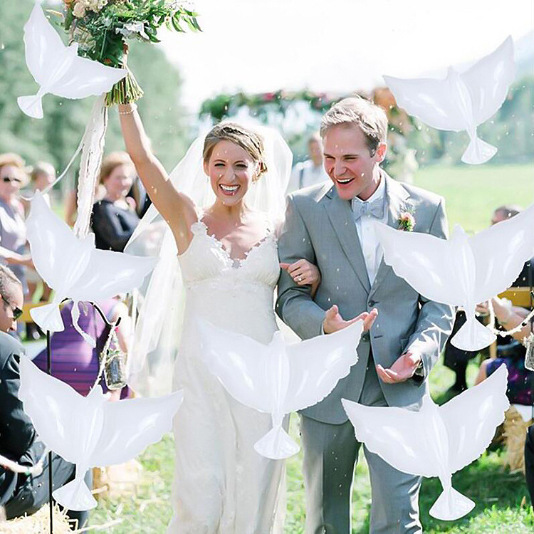 歐美婚慶會場教堂結婚裝飾白色鴿子鋁箔氣球 和平白鴿飄空氦氣球
