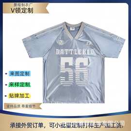 定制美式冰球服jerseyfit球衣运动复古V领短袖T恤男女宽松印花上