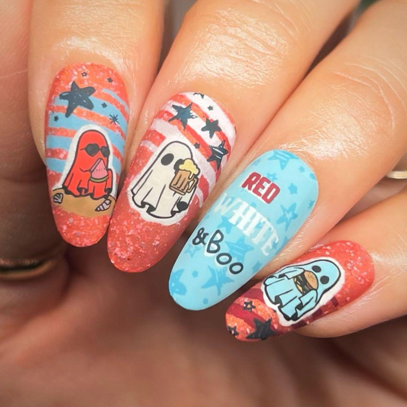 Christmas Fake Nail Set Short Glossy Manicure Christmas Bear Stripesd Fake Nails 24 Pieces Press-On Nails