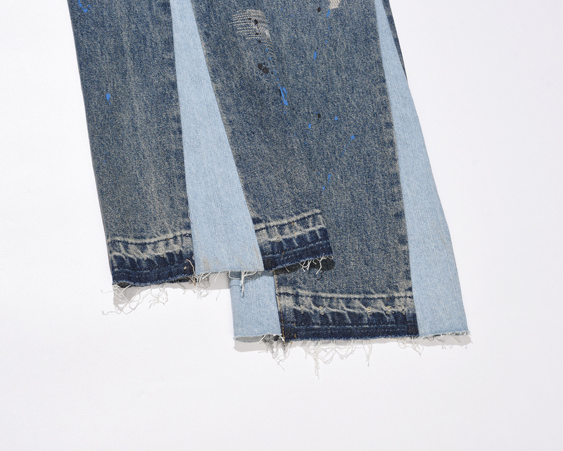 Men's Clothing washed old damaged holes cat whisker embroidery print ink splash micro flared wide leg jeans jeans_voghion.com