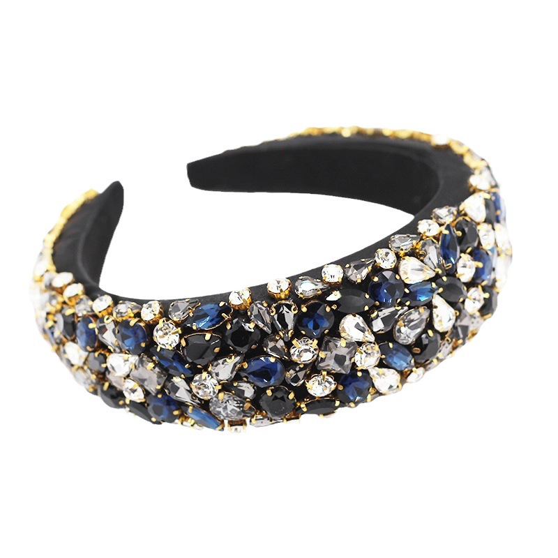 Nueva Europa y América barroco rhinestone diadema geométrica ancho borde completo diamante color moda danza pasarela accesorios para el cabello al por mayor
