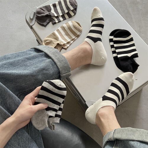 Striped socks, men's socks, spring and summer pure cotton, non-slip, non-falling, sweat-absorbent, anti-odor sports summer thin boat socks