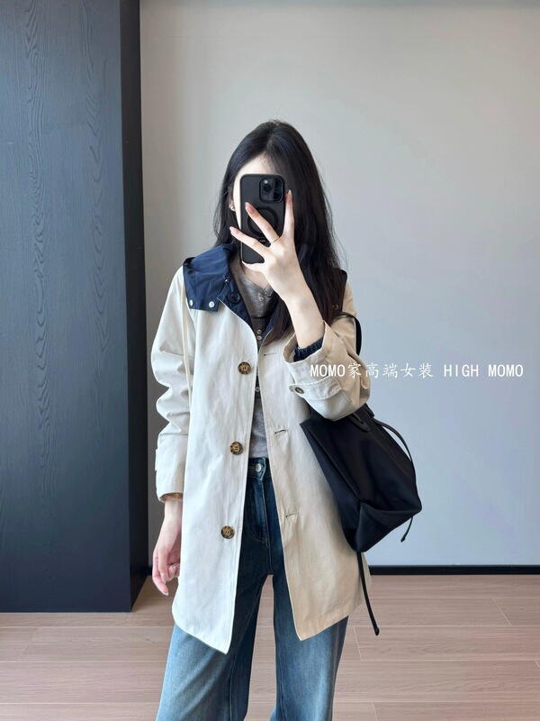 宝藏风衣！双面可穿休闲长款中长款夹克外套气质连帽风衣女秋季新|undefined