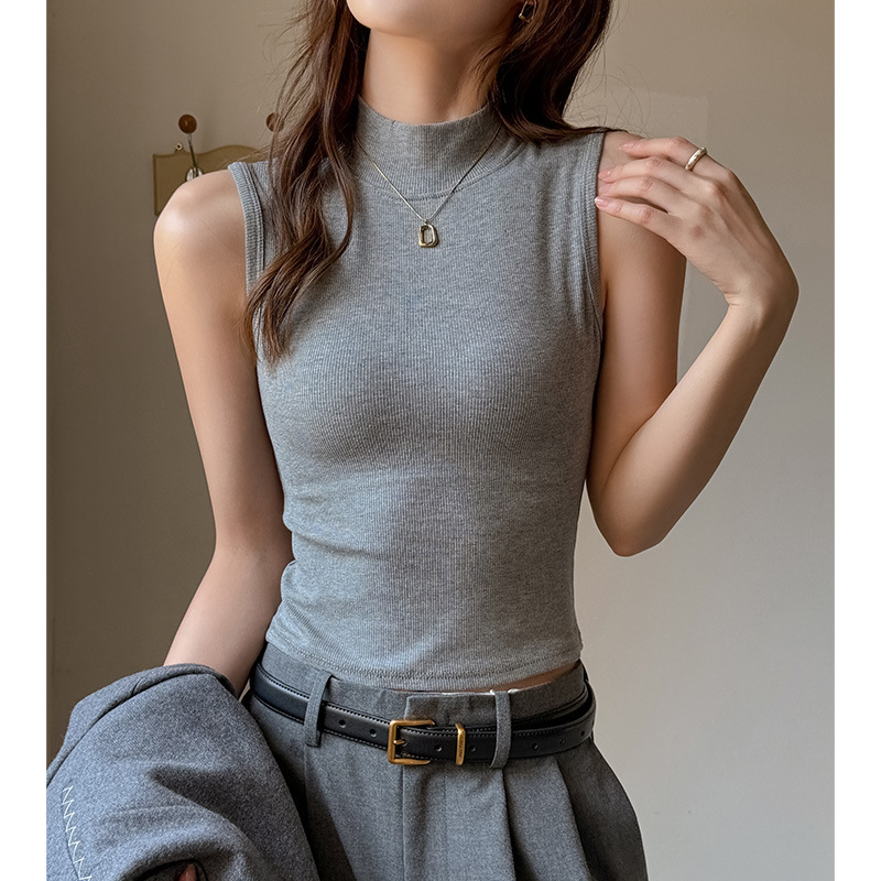 Carefully Selected Half-High Collar Tencel Camisole Women's Autumn and Winter Brushed Right Shoulder Slimming Look Inner and Outer Bottoming Shirt