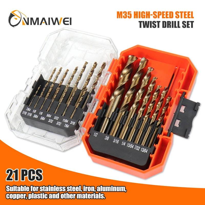 Amazon M35 набор кобальтовых дюймовых спиральных сверл, металлическая пластина, сверло по дереву из нержавеющей стали, пластик, с коробкой для хранения