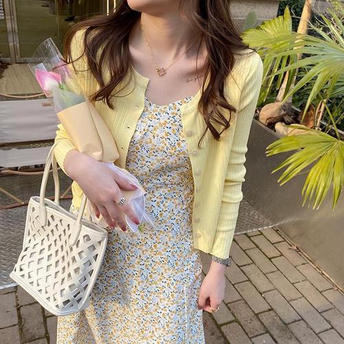 Gentle Breeze Long-Sleeve Knitted Cardigan for Women - Autumn Small Size Short Style Loose and Slimming Casual Open Top