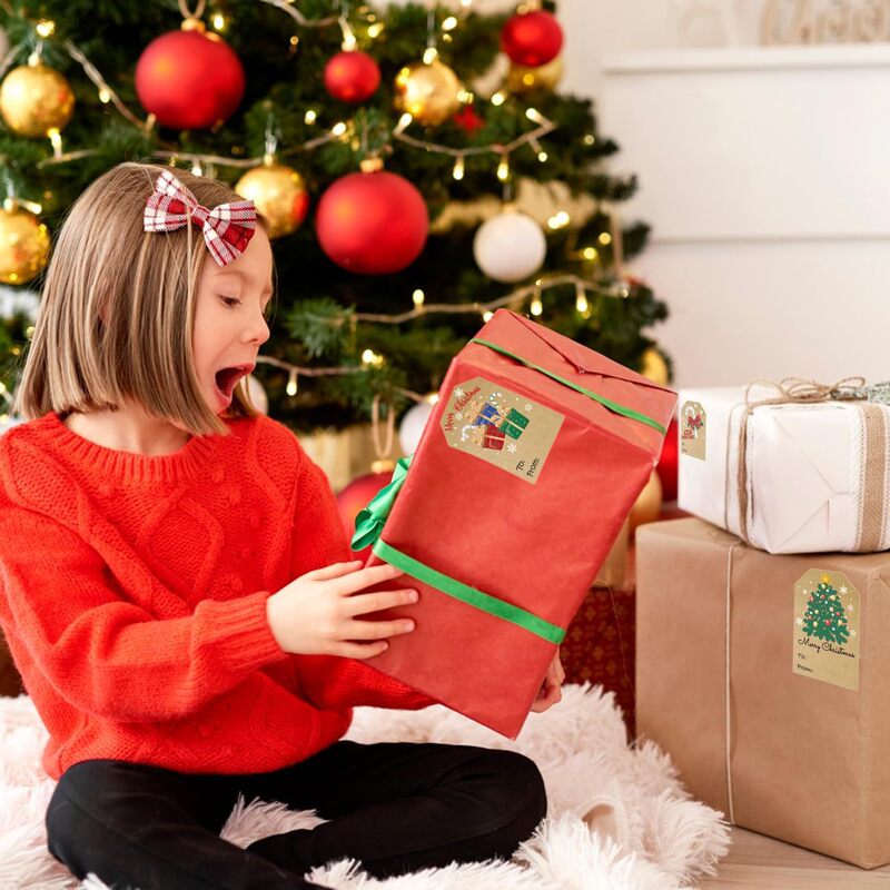 クリスマスギフトタグステッカー自己粘着、300 タグステッカーロールクラフト紙ギフトタグ|undefined