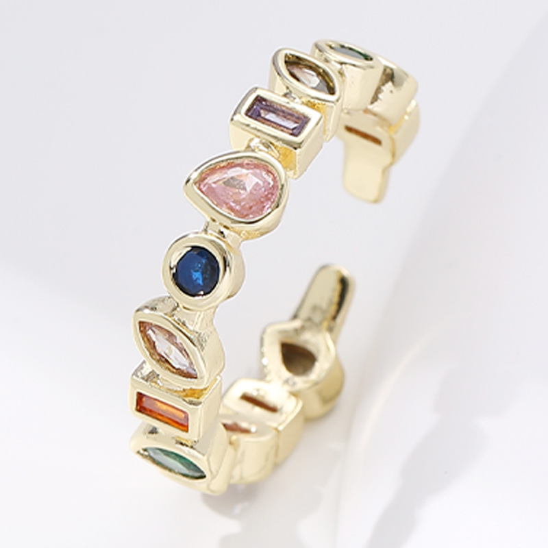 Holiday, Street Occasion Copper Material Geometric Pattern 1 Piece Hip-hop Geometric Copper Inlay Zircon Open Ring