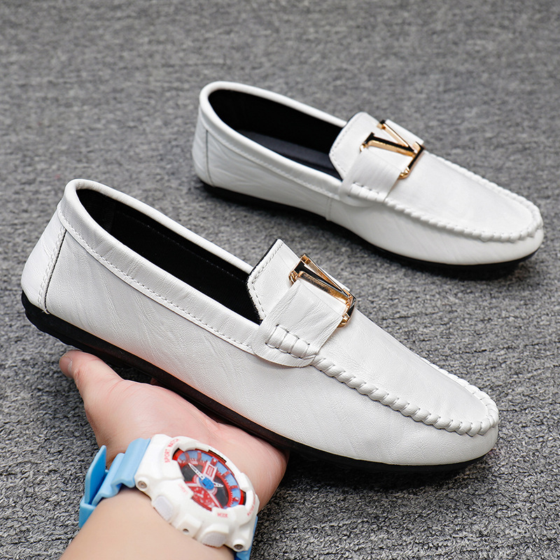 Doug Shoes Men's 2022 New Autumn Men's Casual Leather Shoes Soft Bottom Breathable Business Loafers British Car Shoes