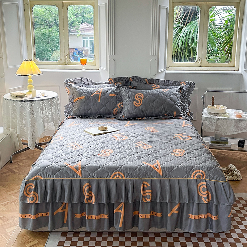 Transfronterizos encaje vestido de cama de estilo coreano encaje de algodón grueso cama de filamento molienda cama de acolchón polvo cubierta de cama al por mayor