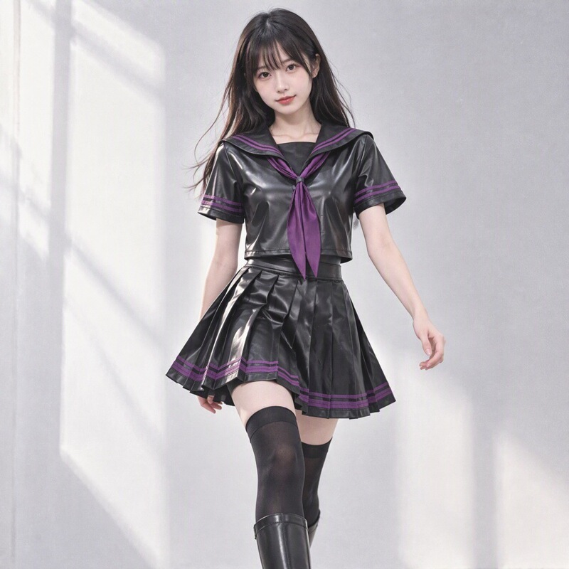 Latex JK Uniform with Navy Collar, Short Sleeve Pleated Skirt, Student Outfit Q15, Pure Desire Style COS Street Japanese Skirt Set Latex JK Uniform with Navy Collar, Short Sleeve Pleated Skirt, Student Outfit Q15, Pure Desire Style COS Street Japanese Skirt Set
