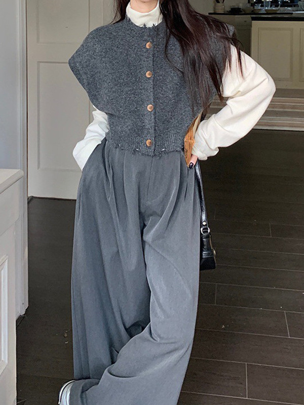 24 Dongpuyuan estilo coreano japonés y coreano casual chaleco de cachemira cardigan de cuello redondo convencional image 3