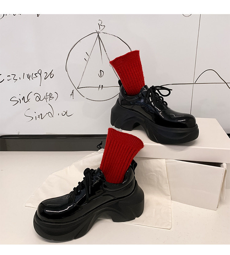 Giày lười nữ đế xuồng Yichuan tăng chiều cao 9 cm, phong cách platform mũi to — đen (da sáng chế), Màu đen (da bò mờ) chi tiết 20
