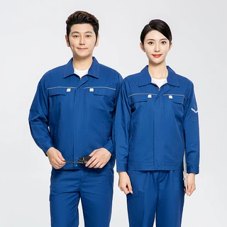 夏季工作服男士薄款车间工装涤棉长袖劳保服工作服耐磨排汗职业装