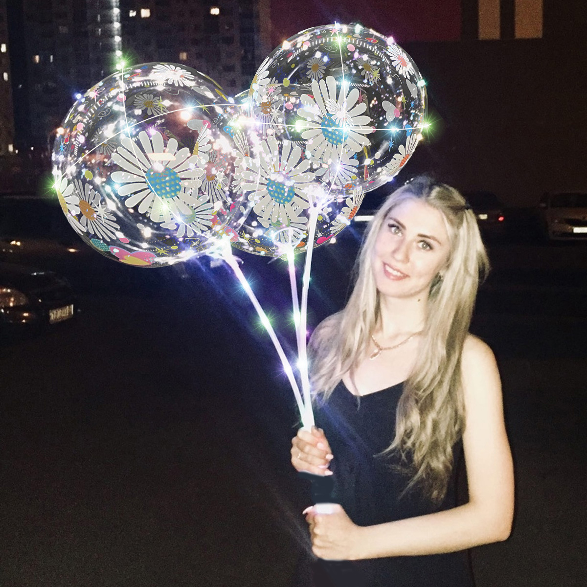 Red de red transparente estampado luminoso de 20 pulgadas bola de onda mercado nocturno puesto callejero globo decoración de cumpleaños accesorios