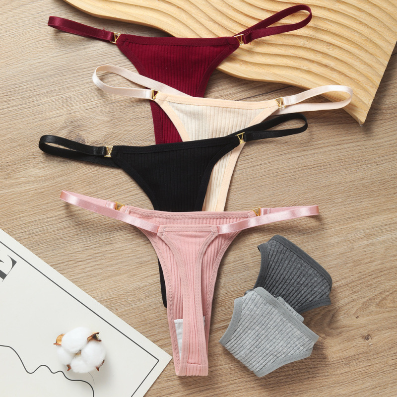 Sexy European and American cross-border cotton threaded T pants women's low waist hip fitness sports high fork fashion thong wholesale Sexy European and American cross-border cotton threaded T pants women's low waist hip fitness sports high fork fashion thong wholesale