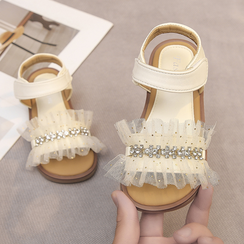 Children's shiffon summer sandals with rhinestones