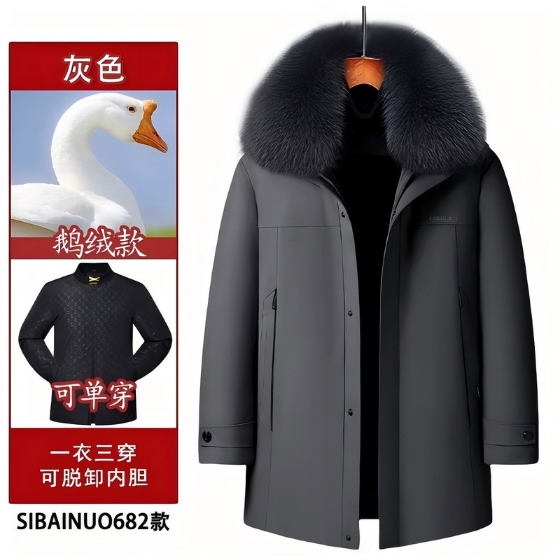 Winter Extremely Cold Middle-aged and Elderly Goose Down Jacket Men's Mid-length Thickened and Removable Inner Pillar Winter Dad's Fur Collar Jacket