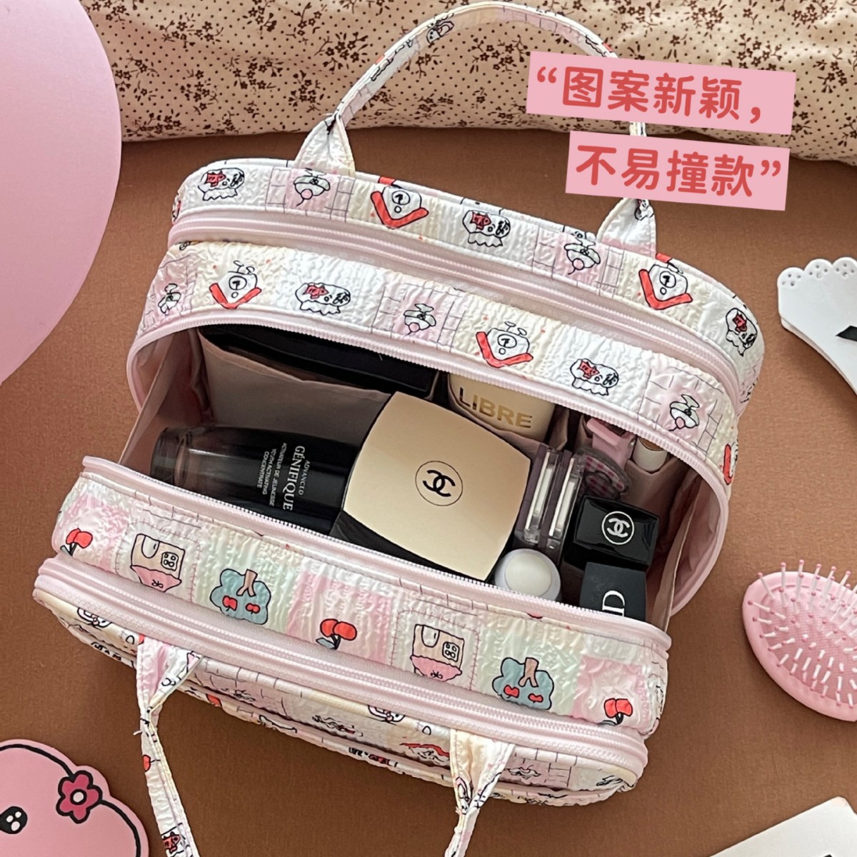 Bolsa de maquillaje de gran capacidad para mujeres 2025 nuevo bolso de almacenamiento de alta belleza portátil de partición para viajar bolso de lavado