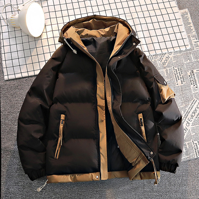 New autumn/winter men's cotton-padded coat, thickened student style, casual hooded loose-fitting cotton-padded jacket.
