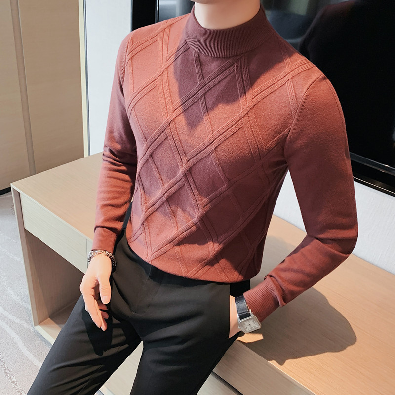 Live with Goods New Men's Thickened Half-turtleneck Sweater Men's Pullover Large Rhombic Knitted Slim-Fit Base Shirt Live with Goods New Men's Thickened Half-turtleneck Sweater Men's Pullover Large Rhombic Knitted Slim-Fit Base Shirt