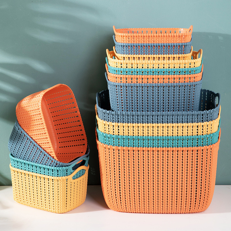 Rattan-like Desktop Storage Basket Plastic Storage Basket Bathroom Dirty Clothes Basket Kitchen Sundries Snack Storage Frame Storage Basket
