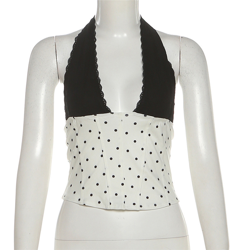Summer Fashion Trend White Patchwork Deep V Polka Dot Top Irregular High Waist Skirt Hot Girl Outfit Women's Clothing_ecoleips.com